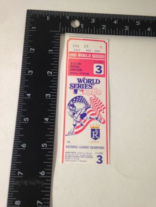 1980 World Series Game 3 Ticket Stub - Philadelphia Phillies Vs,  KC Royals 2