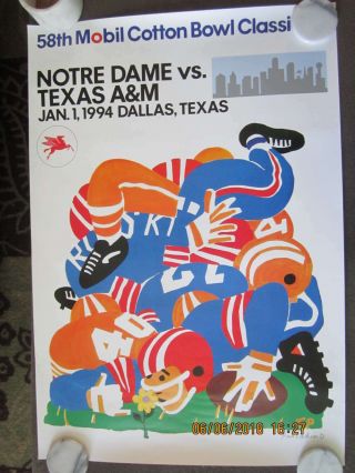 Jan 1 1994 Notre Dame Texas A&m Mobil Cotton Bowl Poster Pstr9