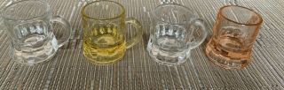 4 Vintage Federal Glass Co.  Mini Handle Beer Mugs Shot Glasses Colored Handled