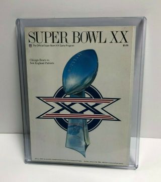Vintage 1986 Nfl Bowl Xx Program Bears Vs Patriots With Rigid Protector