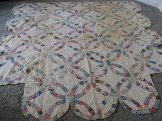 Antique Estate Wedding Ring Quilt Hand Stitched & Matching Pillow Cover