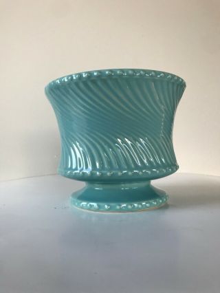 Vintage Mccoy Pottery Aqua Turquoise Swirl Planter Or Jardiniere