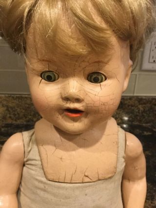 Antique 22” Cloth Composition Doll Sleepy Eyes And Front Teeth