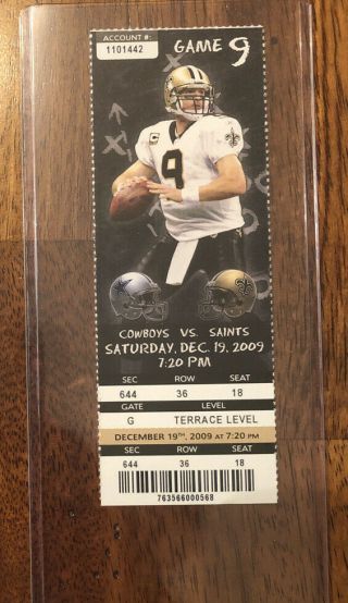 2009 Bowl Champions Orleans Saints Cowboys Nfl Ticket Stub Drew Brees