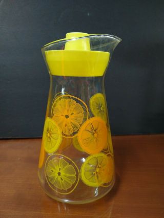 Vintage Mid Century Pyrex Lemonade Orange Juice Glass Pitcher Carafe W Lid