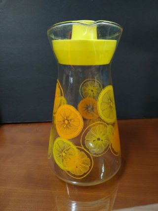 Vintage Mid Century Pyrex Lemonade Orange Juice Glass Pitcher Carafe w Lid 2