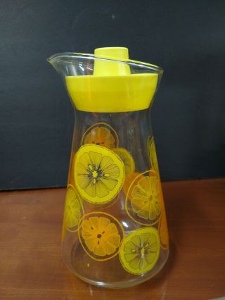 Vintage Mid Century Pyrex Lemonade Orange Juice Glass Pitcher Carafe w Lid 3