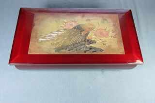 Vintage Westland Lacquered Jewelry Box With Peacock & Flowers - Plays Music