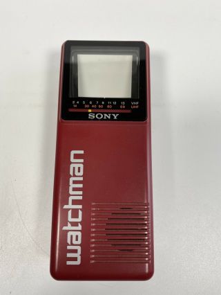 Vintage Japan Red 1986 Sony Watchman FDA - 10A UHF VHF Black And White TV 2