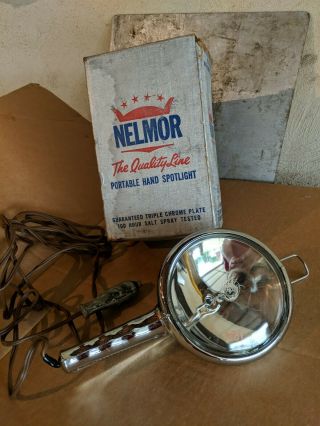 Vintage Chrome Hand Held Portable 12 Volt Spotlight 4 " Ge Bulb Nelmor