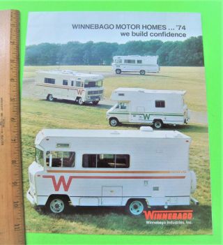 1974 Winnebago Motor Home Full Line Color Brochure Indian Chieftain Brave Xlnt,
