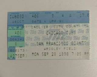 Chicago Cubs Vs Sf Giants Ticket Stub Tiebreaker One Game Playoff 9/28/98 1998