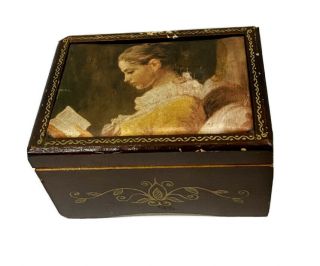 A Young Girl Reading Frangonard Vintage Linden Music Jewelry Box.  Made In Japan