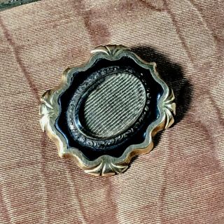 Antique Victorian GF Black Enamel Hair Locket Mourning Brooch Lovely Pin 3