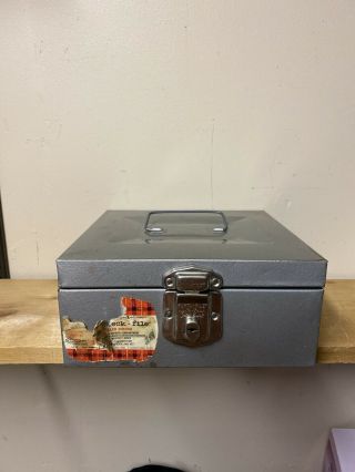 Vintage Hamilton Skotch Metal Porta - File Storage File Box Gray With Key 9x9”