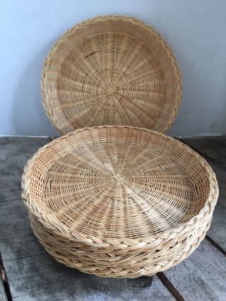 8 Vintage Wicker Rattan Round Picnic Paper Plate Holders Natural Color