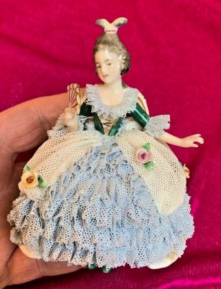 Dresden Antique Germany Miniature Porcelain Figurine Delicate Lace Dress