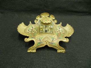 Vintage Metal Decorative Antique Brass Inkwell Stand With Inkwell