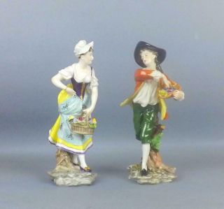 Antique Porcelain Dresden German Young Pare Of Figurines By Volkstedt