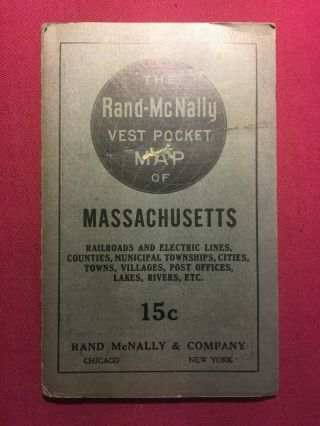 1915 Rand - Mcnally Vest Pocket Map Of Massachusetts Railroads,  Cities,  Towns