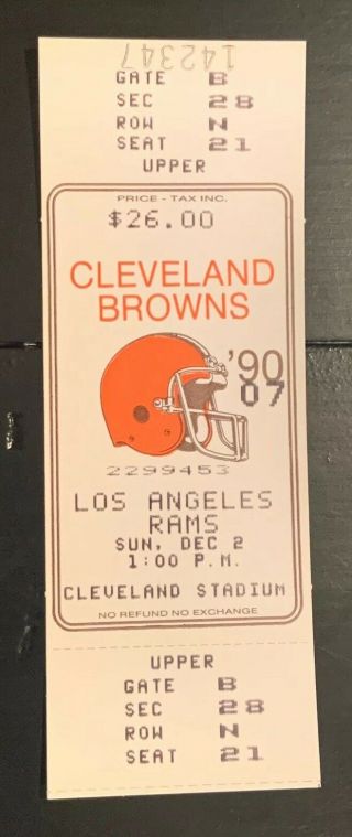 Ryan’s Tickets - Three 1990 Browns V Los Angeles Rams