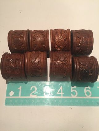 Set Of 8 Vintage Carved Wood Napkin Rings Wooden Holders