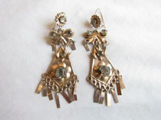 Vintage Victorian Style Paste Rhinestone Gold Filled Rose Gold Dangle Earrings