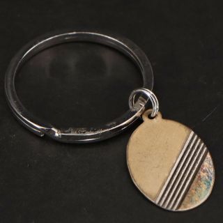 Vtg Sterling Silver & 14k Gold - Striped Oval Keychain Key Ring - 8.  5g