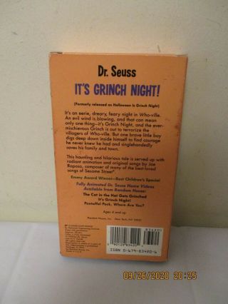 Vintage OOP 1992 Dr.  Seuss It ' s Grinch Night VHS Video 2