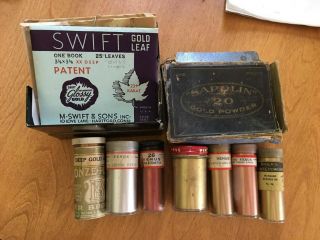 Vintage Tole Painting Colored Powders,  Gold Leaf Sheets