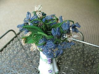 Vintage French Beaded Flower Bouquet Glass Seed Bead