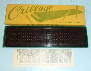 Vintage Baron Company Cribbage Board W/ Pegs & Instructions Plastic