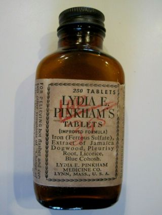 Vintage Lydia E Pinkham ' s 250 Tablets Medicine Co.  Lynn,  Mass USA Bottle 2