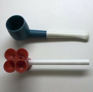 Vintage Plastic Pipe Red And Blue For Bubbles Made In Usa