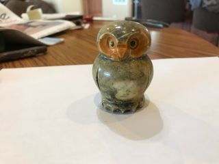 Vintage Alabaster Hand Carved Owl Figurine From Italy