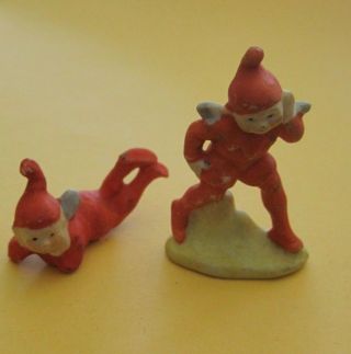 2 Antique Bisque Devilish Laying Standing Elves Christmas Germany 2 " & 1.  5 "