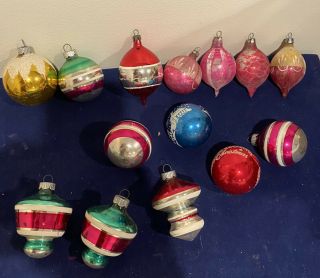 Set Of 14 Vintage Glass Christmas Ball Ornaments Including Shiny Brite