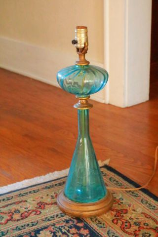 Vintage Antique Simple Lamp Blue Glass Retro Mcm Old Refurb Parts Needs Cord