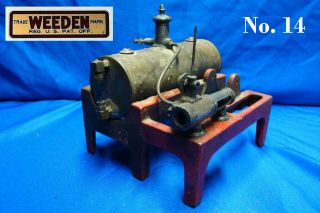 Vintage Weeden No.  14 Cast Iron Base W/ Embossed Brass Boiler Steam Engine