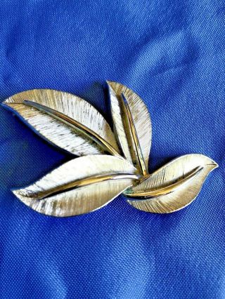 Trifari Vintage Silver Tone Leaf Brooch Pin Brushed & Shiny Marked