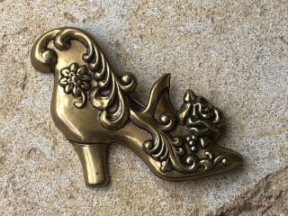 Vintage Gold Tone Ladies Fancy Victorian Style High Heel Shoe Pin Brooch 2 Inch