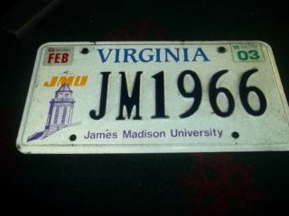 Virginia License Plate 2003 James Madison University Jm 1966