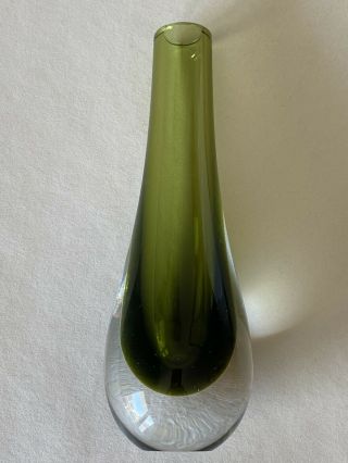 Vintage Green And Clear Teardrop Vase,  Whitefriars Green Teardrop Vase