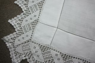 Vintage Cotton Tablecloth 43 " Sq White With Hand Worked Lace Border 3990
