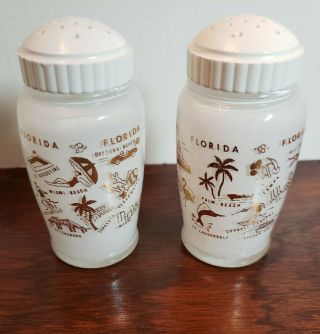 Vintage Vibe Florida Salt And Pepper Shakers White Glass Gold Cities