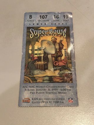 1999 Bowl Xxxiii Ticket Stub Denver Broncos Atlanta Falcons