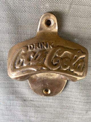 Vintage Brass Coca Cola Bottle Opener Wall Mount Coke Soda Cap