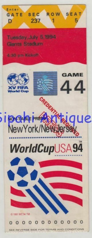 Mexico - Bulgaria 1994 Usa World Cup Match Soccer Football Ticket Game 44