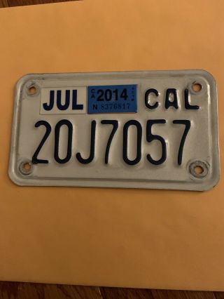 California Motorcycle License Plate With 2014 Sticker