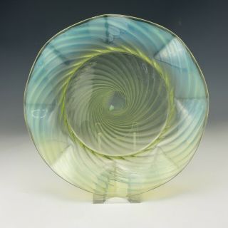 Antique English Vaseline Glass - Striated Flaring Bowl - Art Nouveau